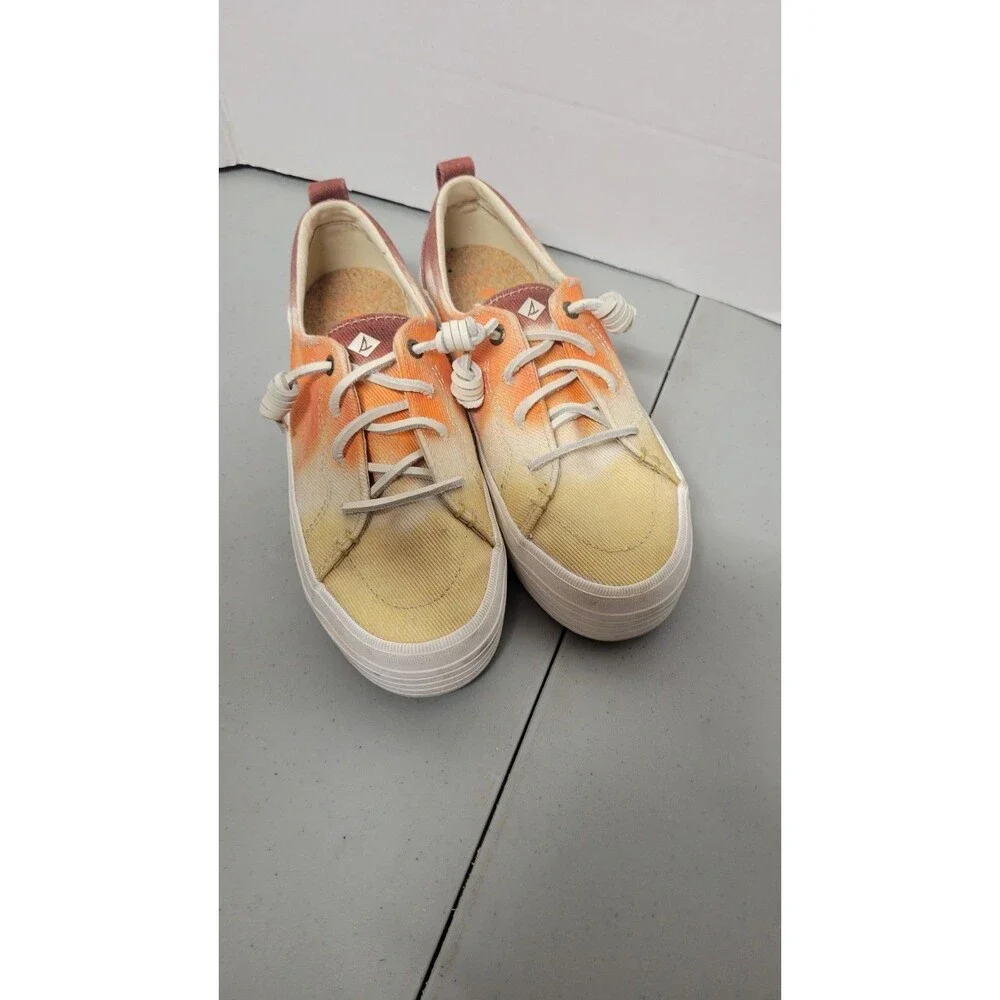 Sperry Crest Vibe Platform Canvas Sneaker Orange Yellow Tie Dye STS86870 Women 7